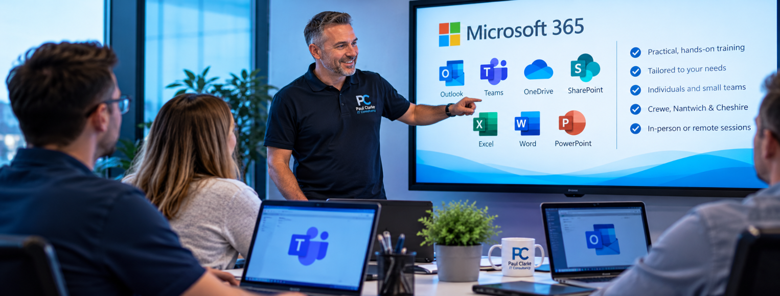 Microsoft 365 Training Crewe – practical Outlook, Teams, OneDrive and SharePoint training session